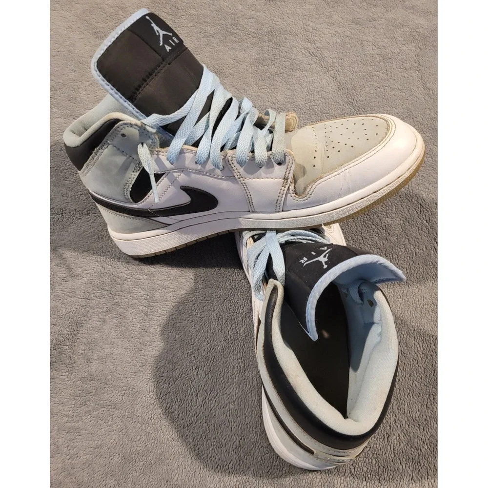 Nike Air Jordan 1 Mid SE Ice Blue White Black Sneakers Shoes Men's Size 8.5